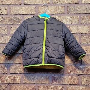 Cat & Jack Black Puffer Jacket With Neon Green Lining Size 18 Months